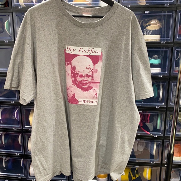 SUPREME HEY FUCK-FACE TEE XL SS18 HEATHER GREY - Picture 1 of 4